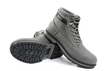 Closeup of beautiful and comfortable winter men's shoes from isolated on white background.