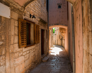 Fototapeta na wymiar Old town of Korcula, Croatia. Traveling, vacation, tourism concept.