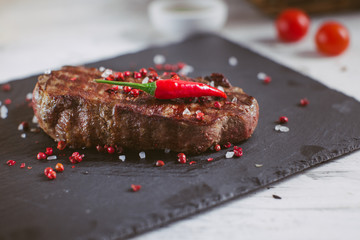 Steak meat ribay with salt and pepper