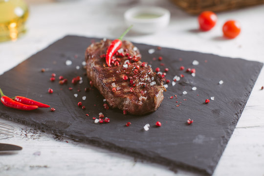 Steak meat ribay with salt and pepper