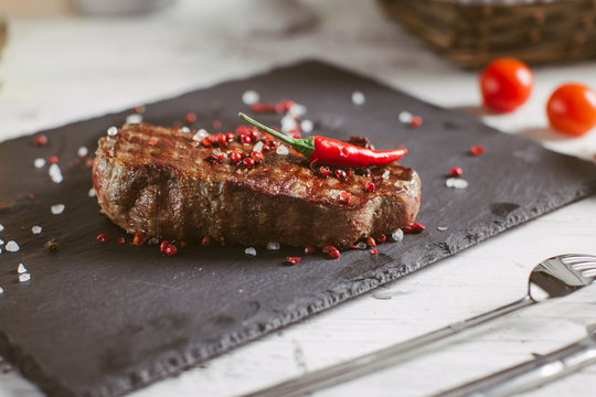 Steak meat ribay with salt and pepper