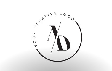 AD Serif Letter Logo Design with Creative Intersected Cut.
