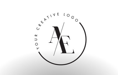 AE Serif Letter Logo Design with Creative Intersected Cut.