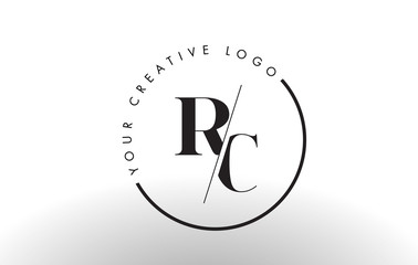 RC Serif Letter Logo Design with Creative Intersected Cut.
