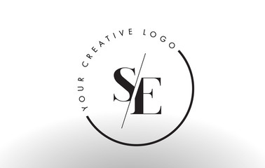 SE Serif Letter Logo Design with Creative Intersected Cut.
