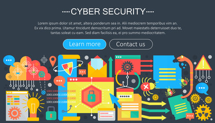 Online communication security, computer protection, cuber secutity infographics template design, web header elements, poster banner, Vector illustration.