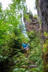 Older couple hiking in the forest