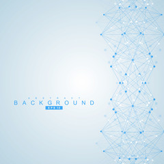 Geometric abstract background with connected line and dots. Structure molecule and communication. Scientific concept for your design. Medical, technology, science background. Vector illustration.