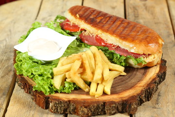 Fast food. Sandwich with French fries.