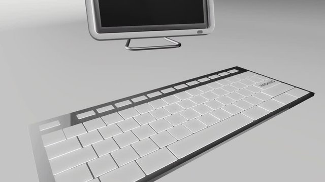Seamless looping 3D animation of a computer keyboard with a hacking key pressed red and chrome version 