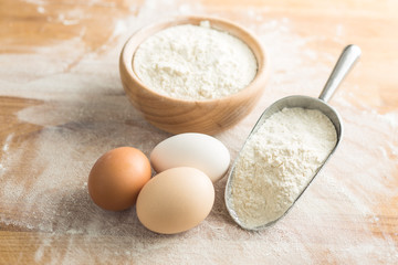 White flour and eggs.