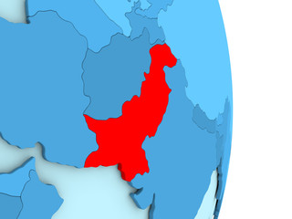 Pakistan on blue political globe