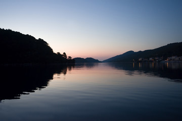 Sunset in Adriatic. Marine landscape. Traveling, vacation, holiday concept.