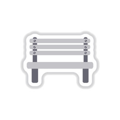 Wooden bench in paper sticker style. Park vector bench in flat style