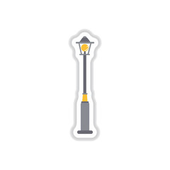 Street light icon, street lamp in paper sticker style
