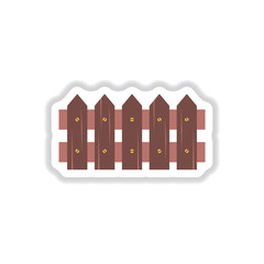 Classic Wooden Fence Icon Vector in paper sticker style