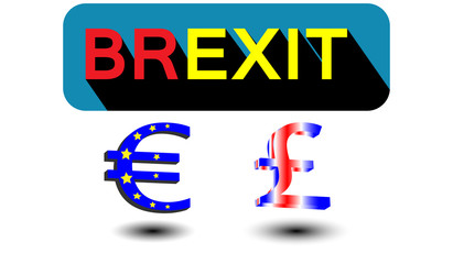 Brexit icon with two colors and currency Yellow and red letters with shadow. Referendum UK. Brexit text 