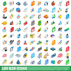 100 b2b icons set, isometric 3d style