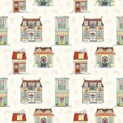 Christmas and New Year house seamless pattern