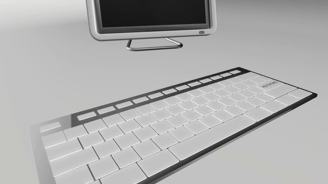Seamless looping 3D animation of a computer keyboard with a keyword key pressed blue and chrome version 