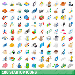 100 startup icons set, isometric 3d style