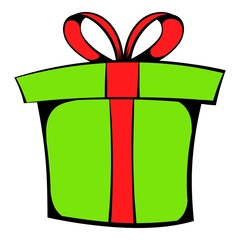 Green gift box icon cartoon