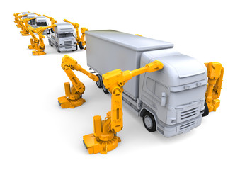 Truck assembly line / 3D render image representing a truck assembly line 