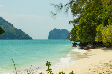 View from Poda island (Koh Poda) beach to another islands in Andaman sea, Krabi province, Thailand