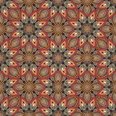 Ornate floral seamless texture, endless pattern with vintage mandala elements.