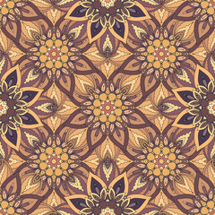 Ornate floral seamless texture, endless pattern with vintage mandala elements.