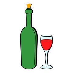 Wine bottle and wine glass icon cartoon