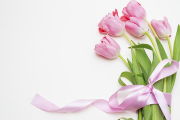 Obraz premium bunch of pink tulips on white