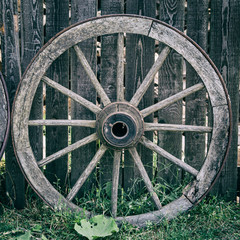 Old Wooden Cart Wheel in the village