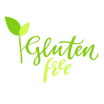 Gluten free hand drawn logo, label, with leaf and sprout. Vector illustration eps 10 for food and drink, restaurants, menu, bio markets and organic products. Brush lettering, calligraphy.
