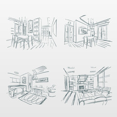 hand drawn interior sketches