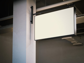 Rectangular signboard on the white column. 3d rendering