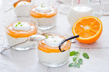 Rice pudding with orange custard