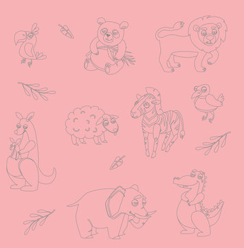 wild animals. Simple outline on white background. vector illustration