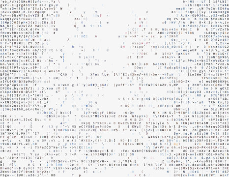 Corrupted source code. Modern vector illustration about computer security. Abstract ascii glitch background. Fatal programming error. Buffer overflow problem. Random signal error. Element of design.