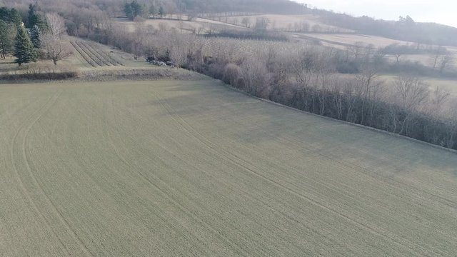 kopterflug &uuml;ber wiese und felder in nieder&ouml;sterreich am rande vom wienerwald