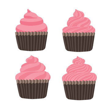 Set of cute vector strawberry cupcakes base.