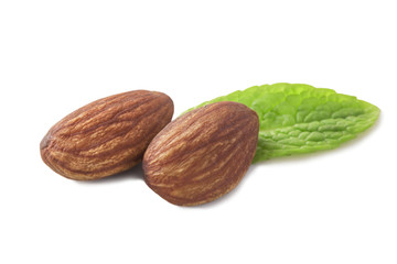 Two peeled ripe healthy almonds
