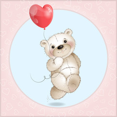 Happy bear running with a balloon in hand