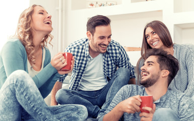 Friends having fun at home