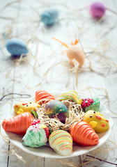 Easter strawberries served on the wooden background