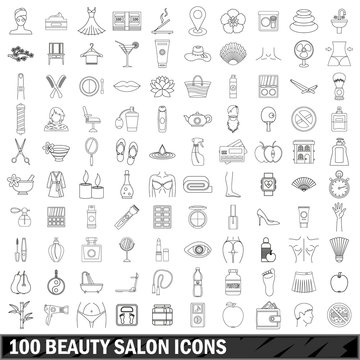 100 Beauty Salon Icons Set, Outline Style