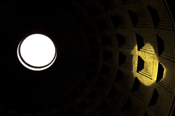 Ray of Sunlight in the Pantheon. Rome, Italy. The Pantheon is a former Roman temple, now a church, in Rome, Italy. In the city, it is popularly known as La Rotonda