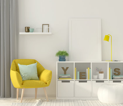 Mock up interior with a yellow armchair