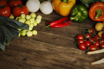 Fresh healthy farmers market vegetable from above with copy space