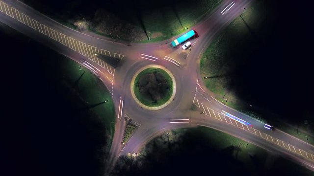 Time Lapse of LHD Vehicles Using A Roundabout at Night